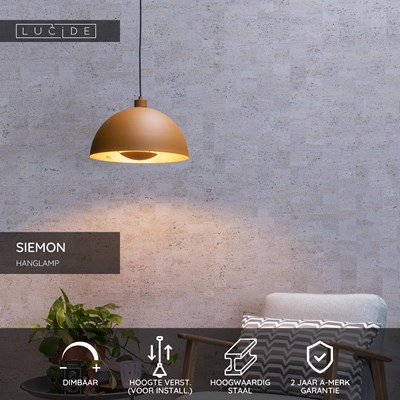 Lucide SIEMON - Hanglamp - Ø 40 cm - 1xE27 - Okergeel